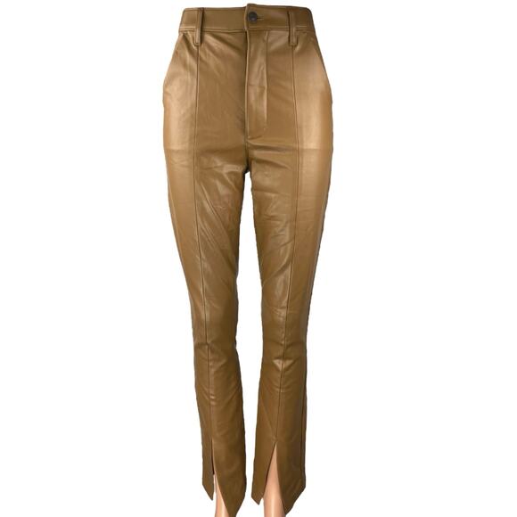Abercrombie & Fitch Brown Faux Leather Skinny High Rise Split Hem Pants Size 25 - Picture 1 of 5
